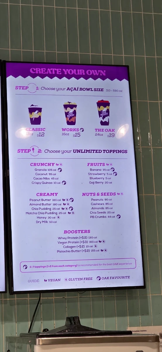 Menu, OAKBERRY Açaí Bowls & Smoothies