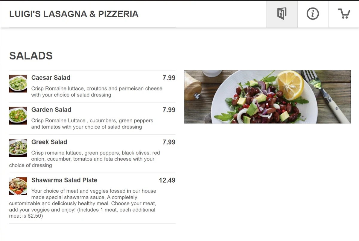 Menu, Luigi's Lasagna & Pizzeria