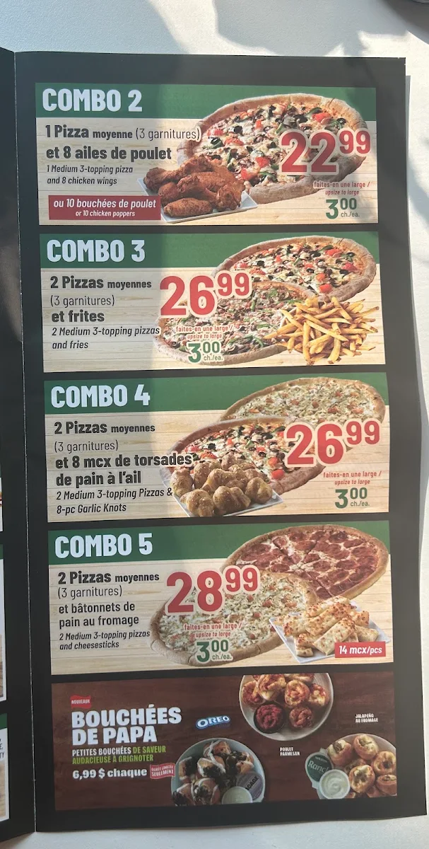 Menu, Papa John’s Pizza