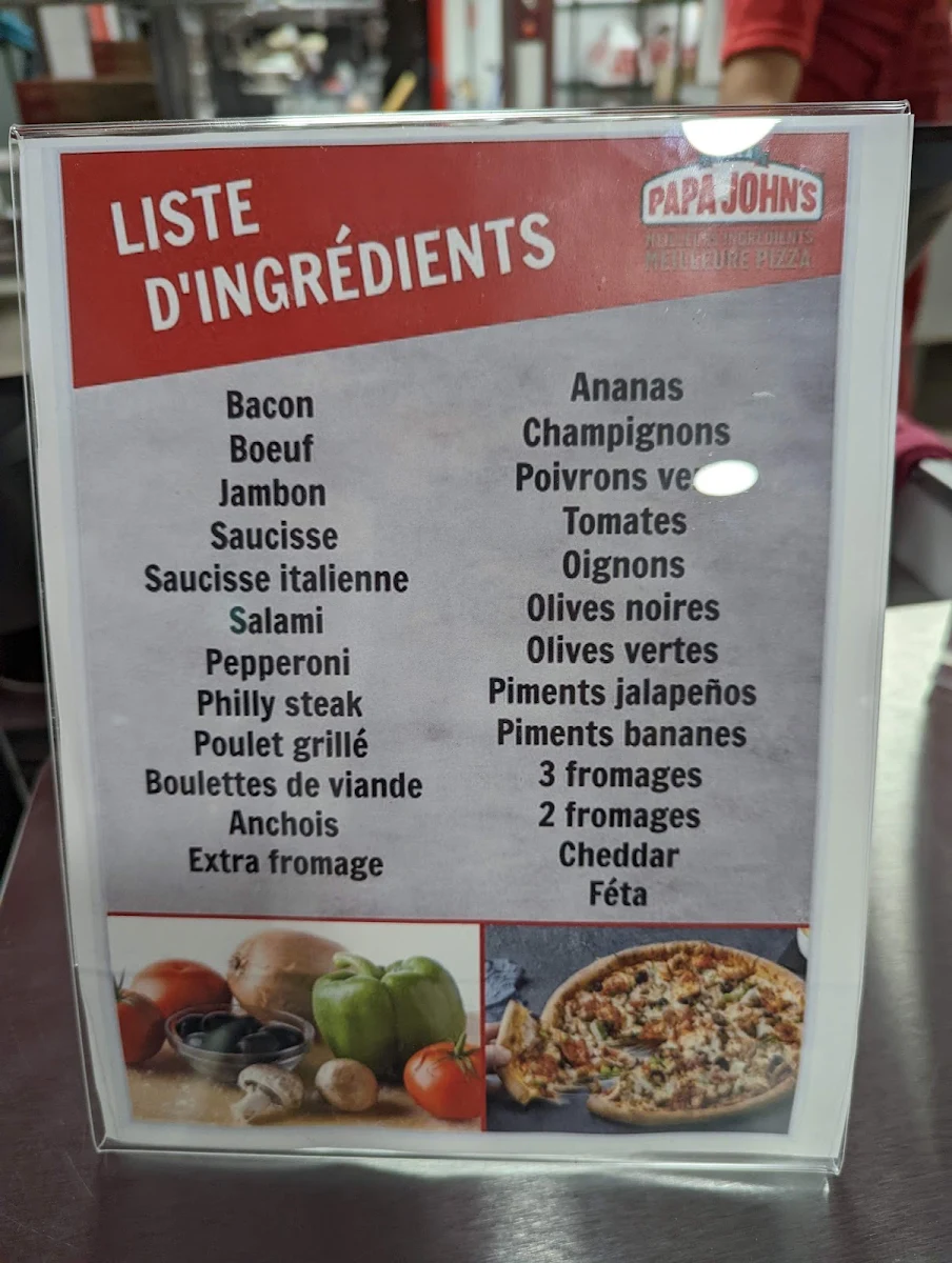 Menu, Papa John’s Pizza