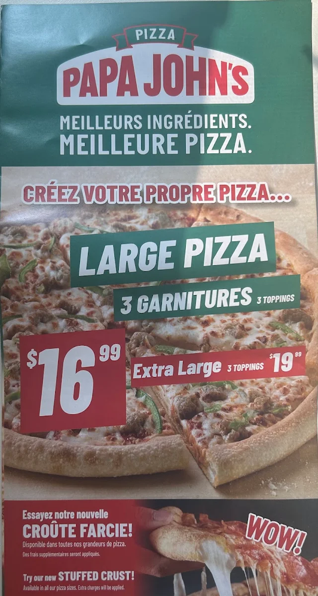 Menu, Papa John’s Pizza