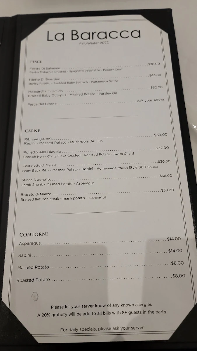 Menu, La Baracca