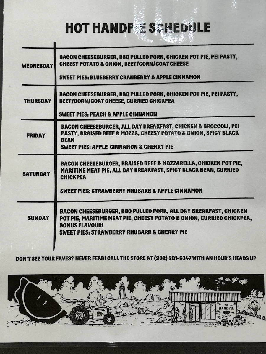Menu, The Handpie Company - Cavendish