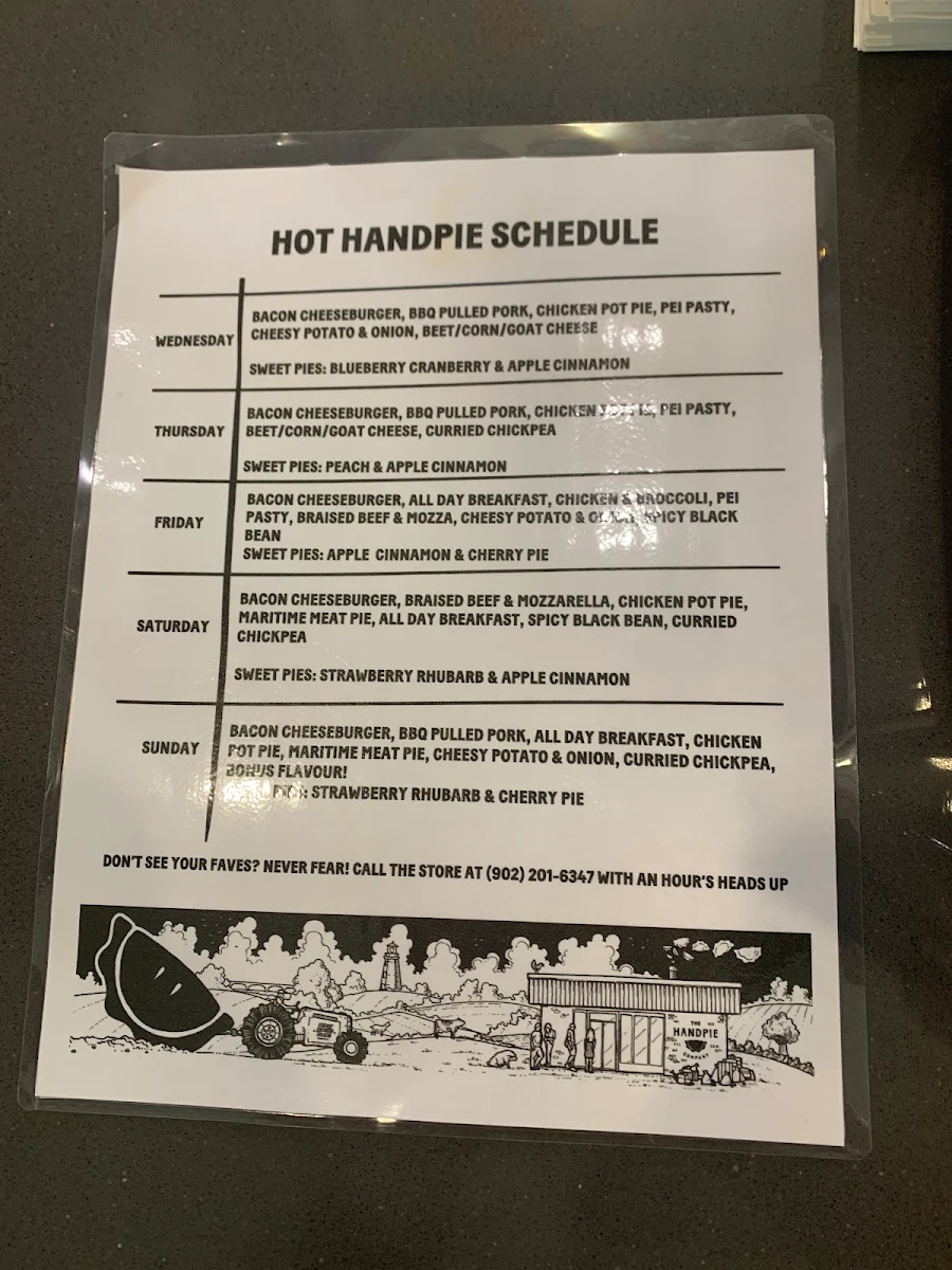 Menu, The Handpie Company - Cavendish