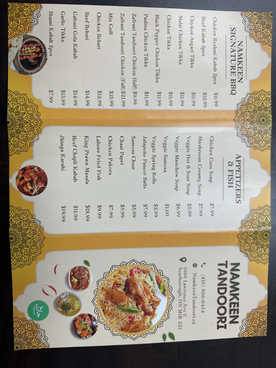 Menu, Namkeen Tandoori Halal