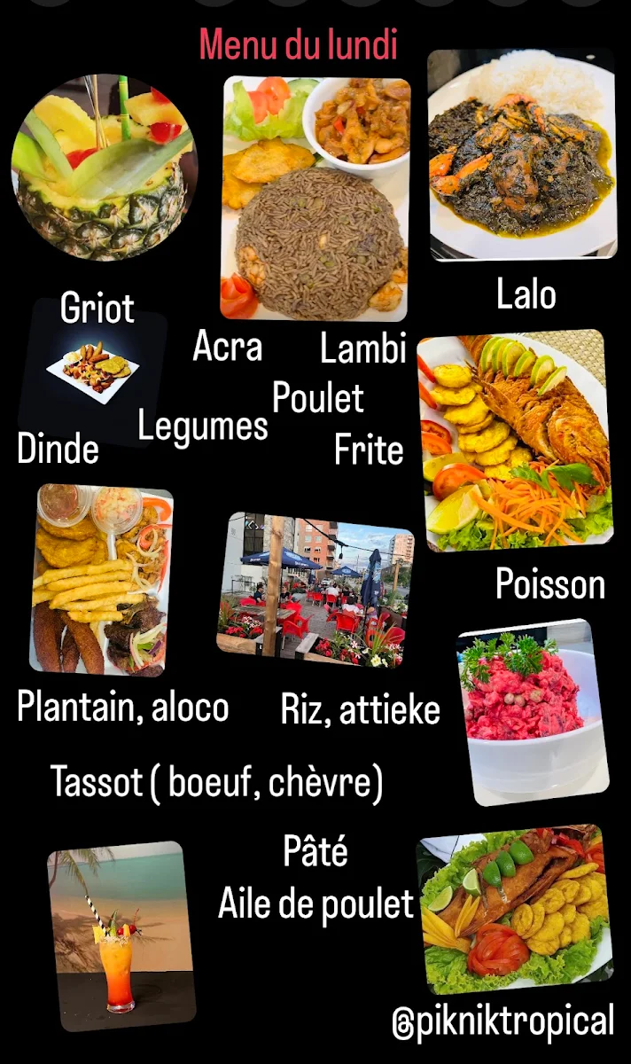 Menu, Piknik Tropical Resto / RESTAURANT HAITIEN QUEBEC / STE-FOY
