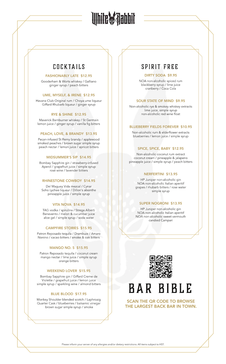 Menu, White Rabbit