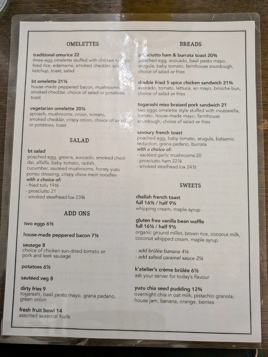 Menu, Breakfast Table South Granville