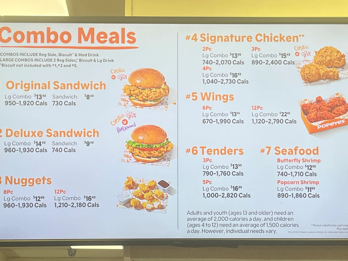 Menu, Popeyes Louisiana Kitchen