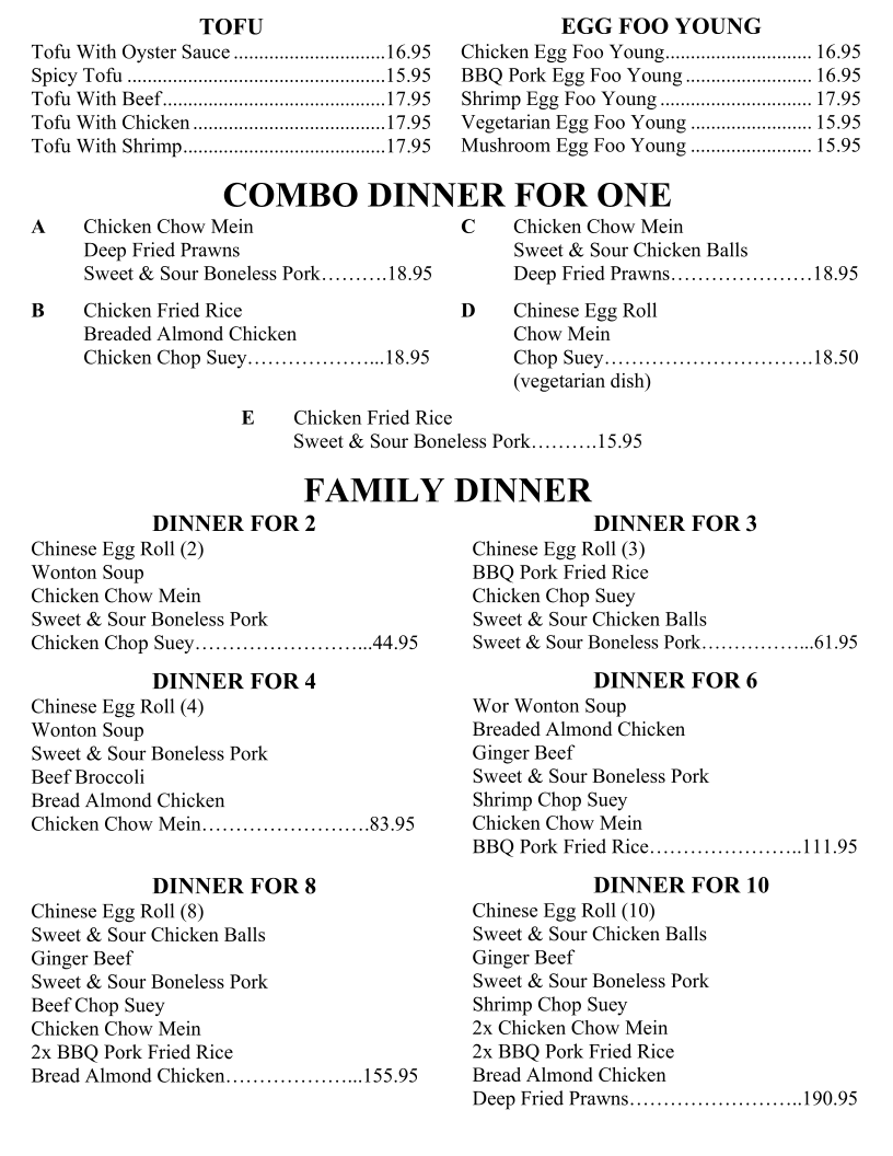 Menu, Montrose Garden Restaurant