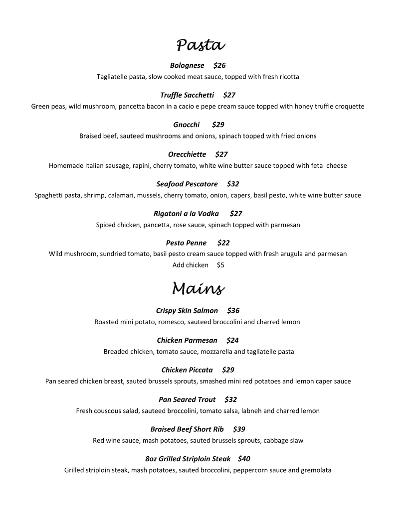 Menu, Cavallo Nero