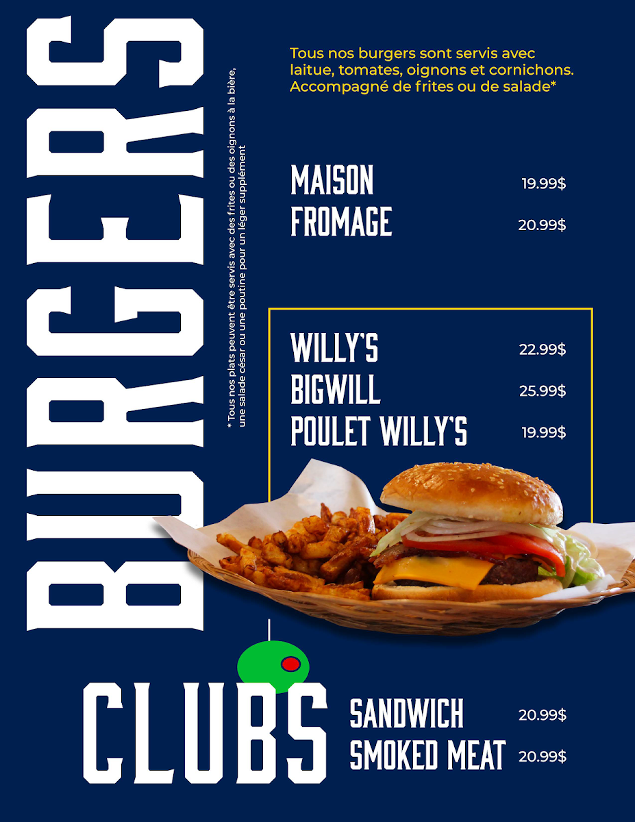 Menu, Willy's Pub
