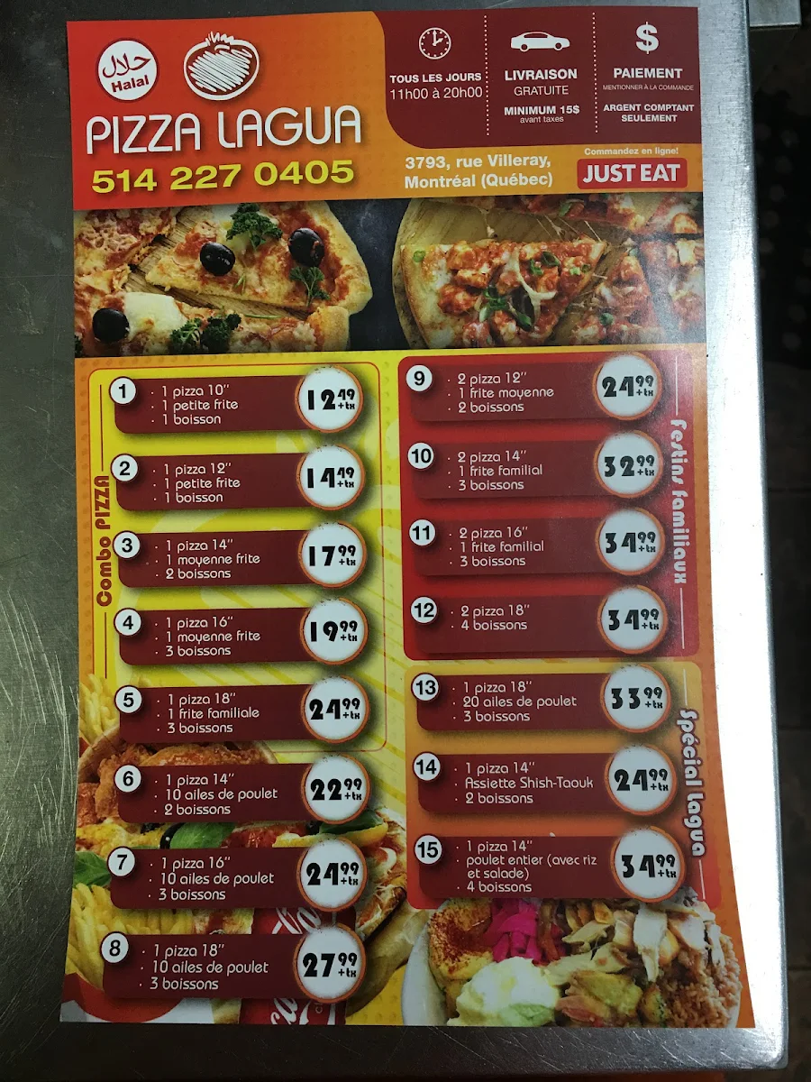Menu, Pizza Lagua