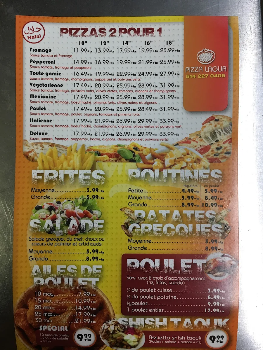 Menu, Pizza Lagua