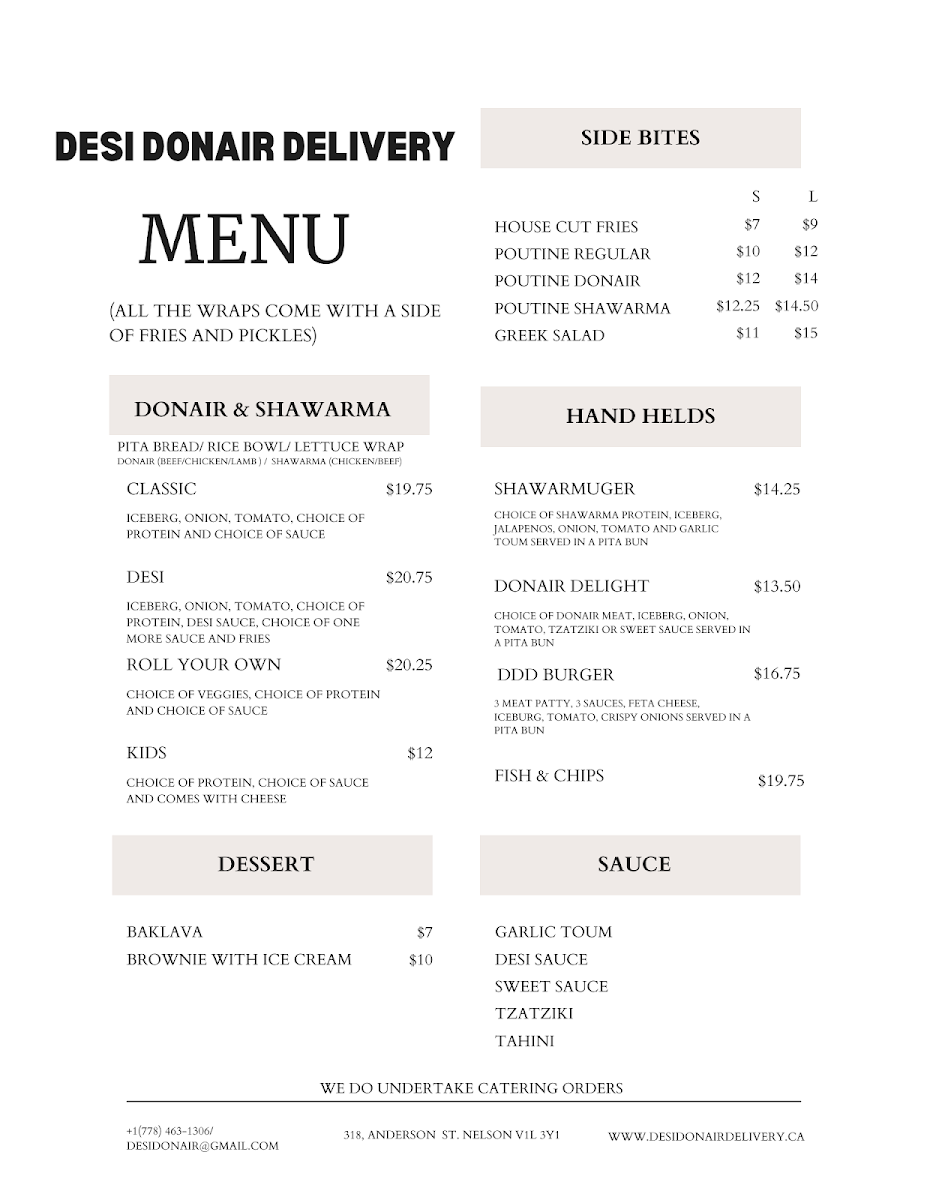 Menu, Desi Donair