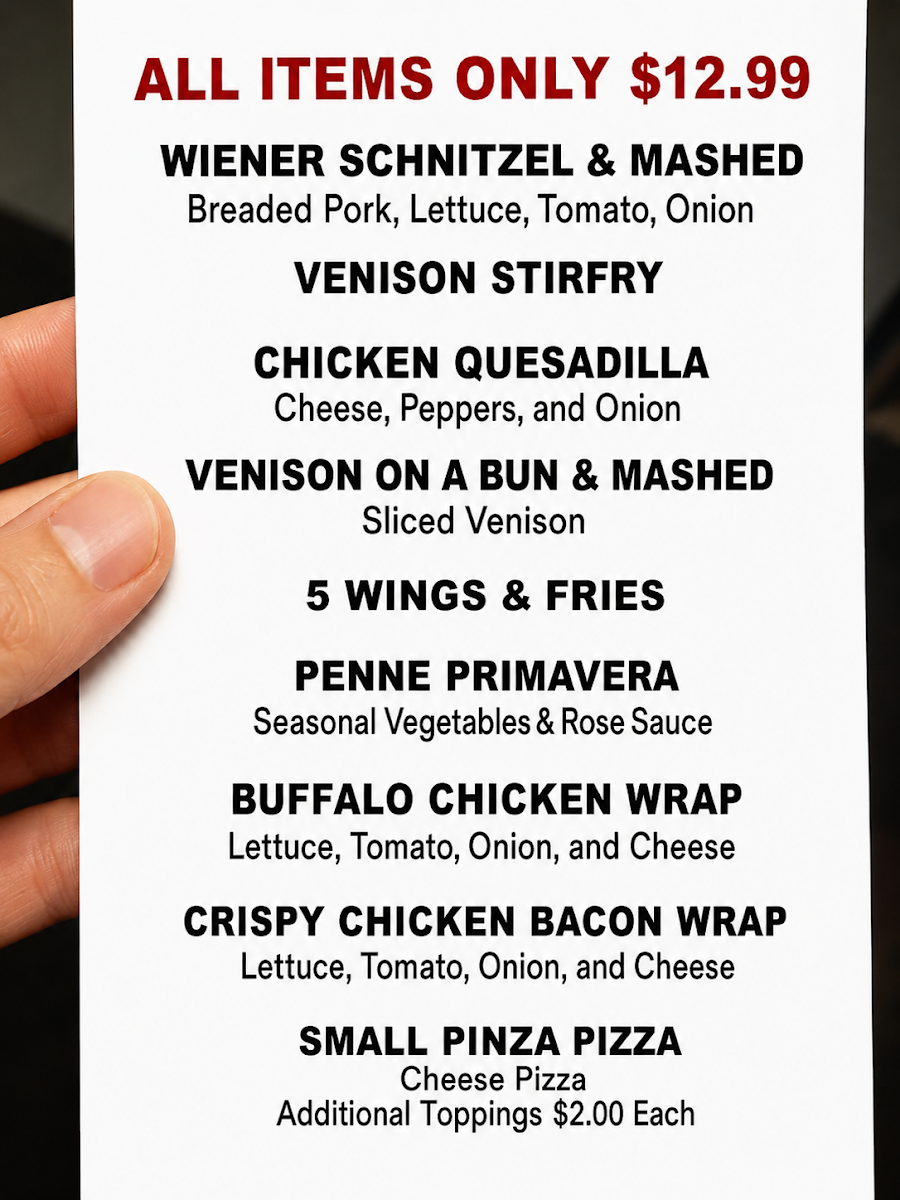 Menu, Arizona Grill Lounge