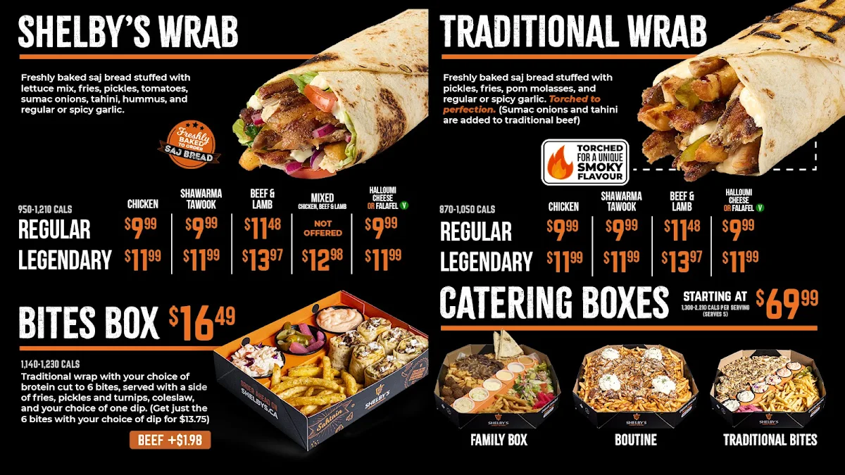 Menu, Shelby's Legendary Shawarma