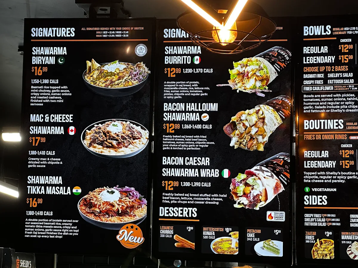 Menu, Shelby's Legendary Shawarma