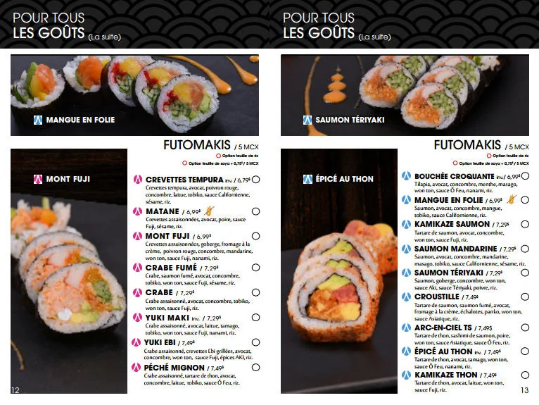 Menu, Aki Sushi