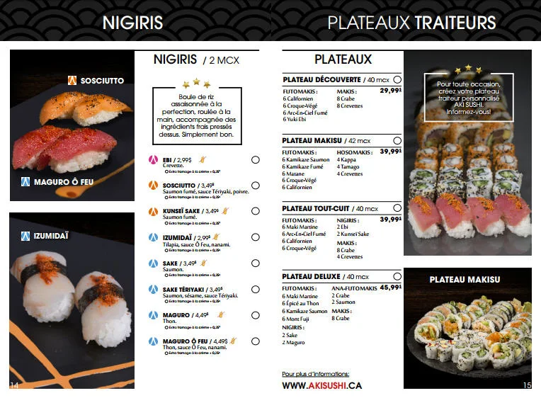 Menu, Aki Sushi