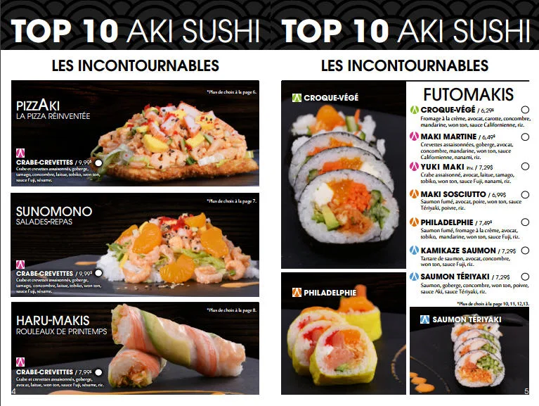 Menu, Aki Sushi