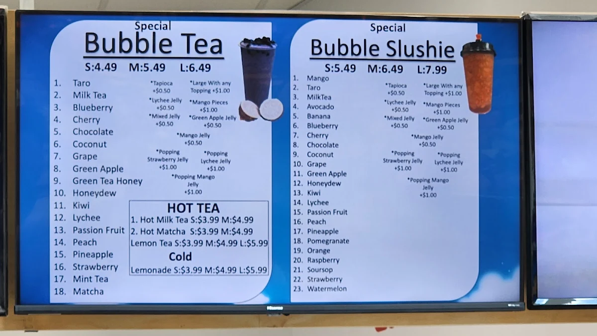 Menu, Yummy yummy juice & bubble tea