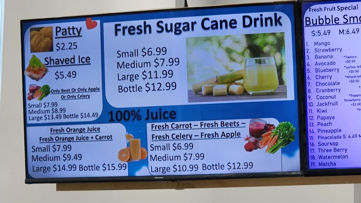 Menu, Yummy yummy juice & bubble tea