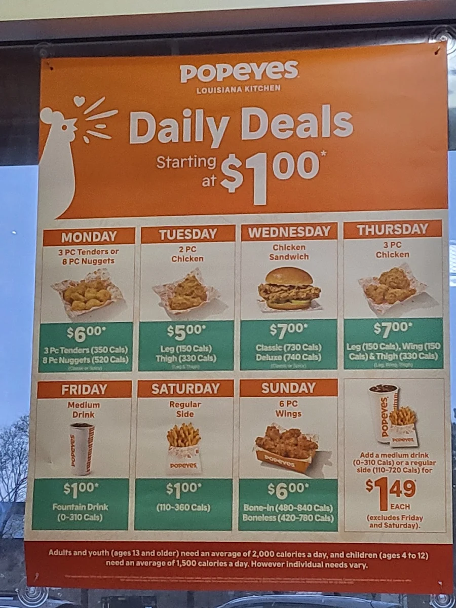 Menu, Popeyes Louisiana Kitchen
