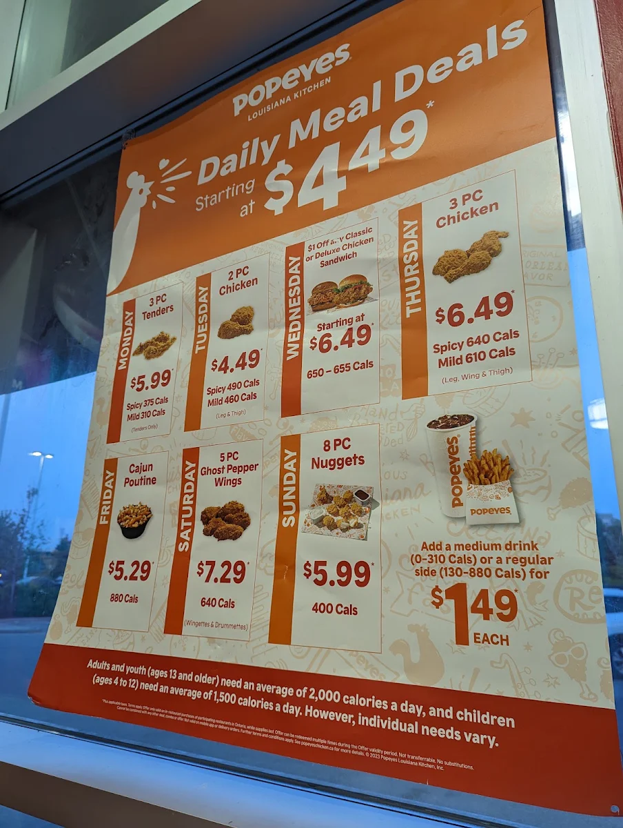 Menu, Popeyes Louisiana Kitchen