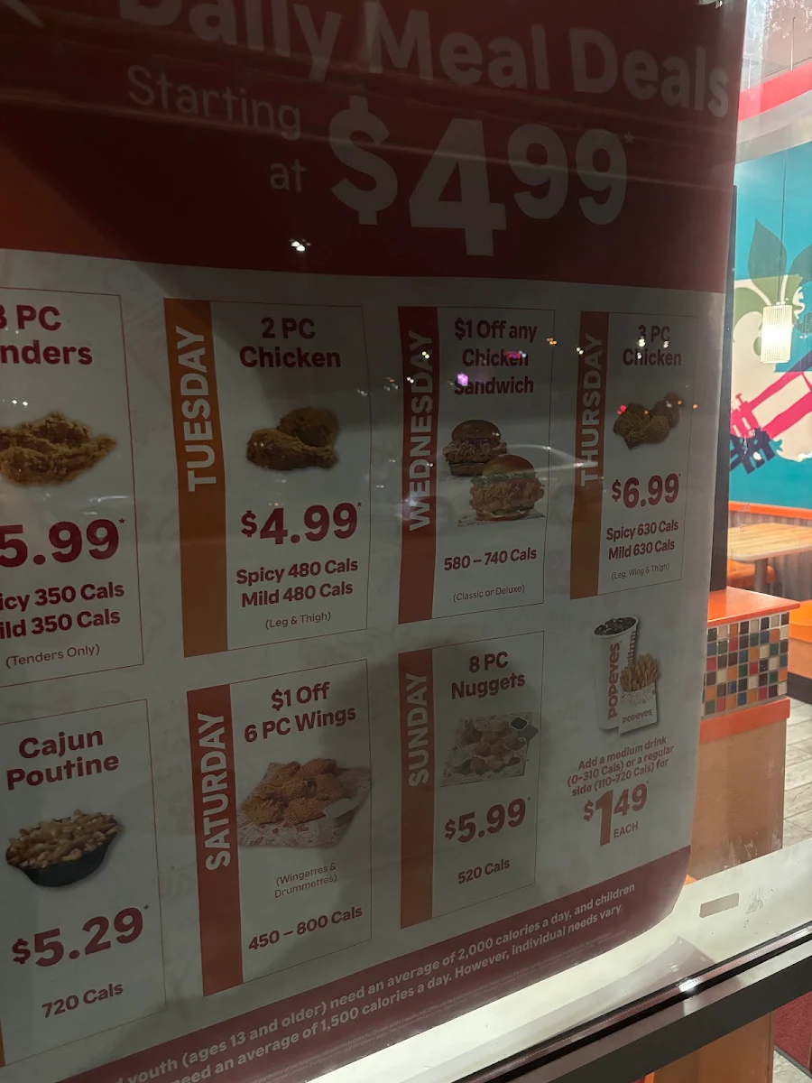 Menu, Popeyes Louisiana Kitchen
