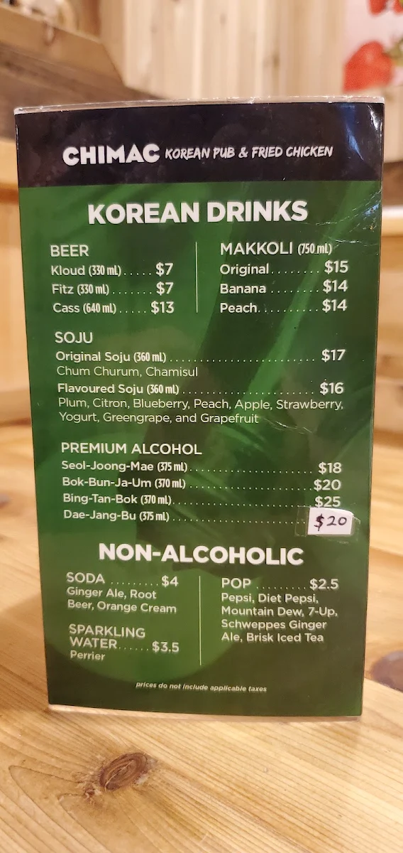 Menu, Chimac Korean Pub & Fried Chicken