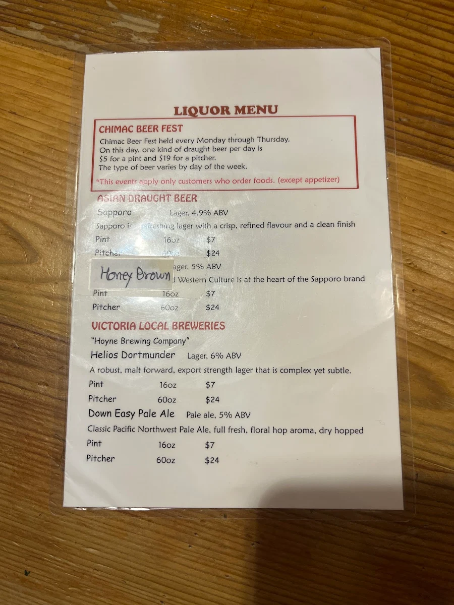 Menu, Chimac Korean Pub & Fried Chicken