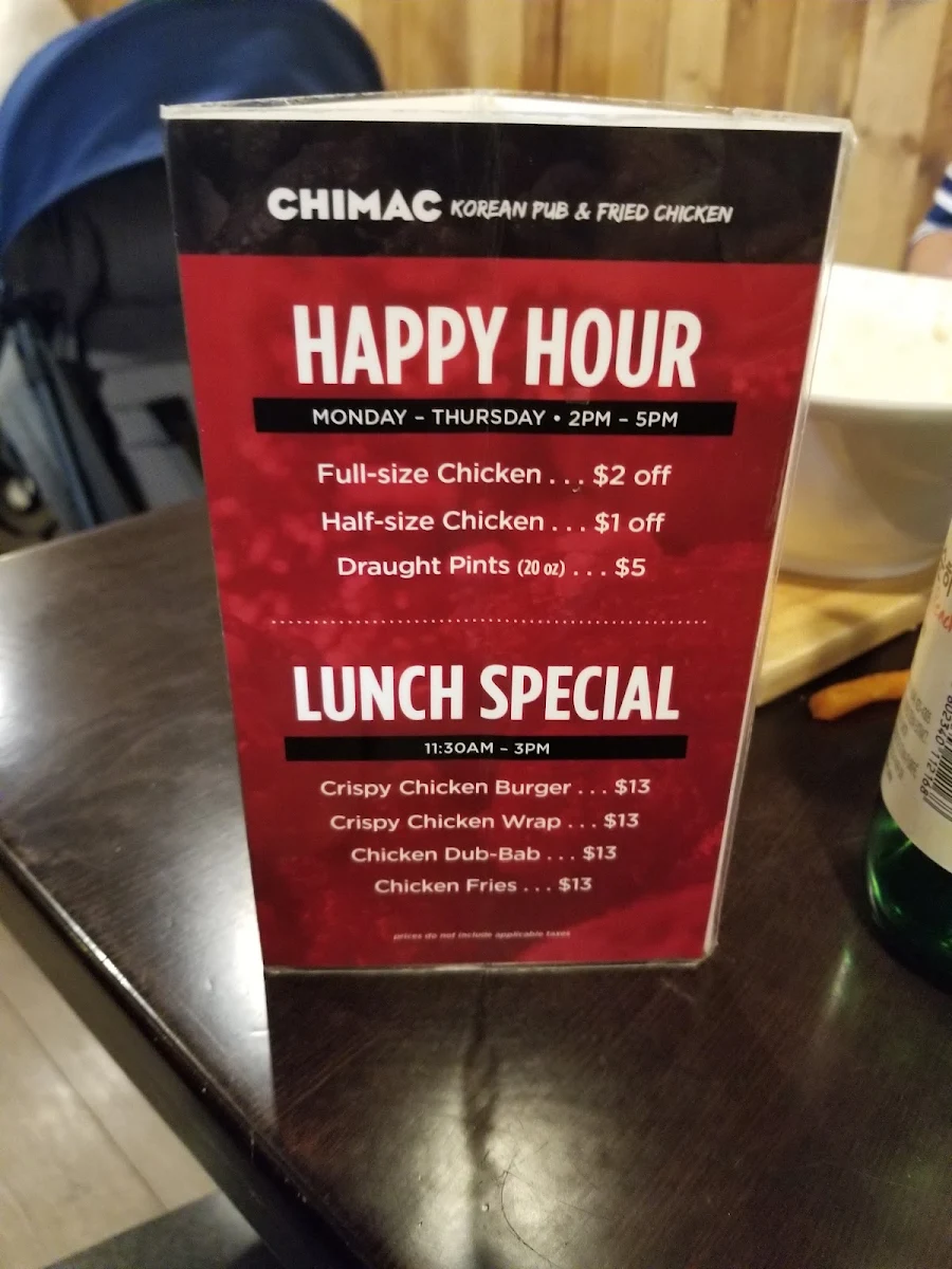 Menu, Chimac Korean Pub & Fried Chicken
