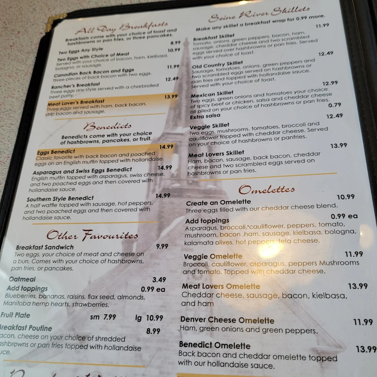 Menu, Seine River Cafe