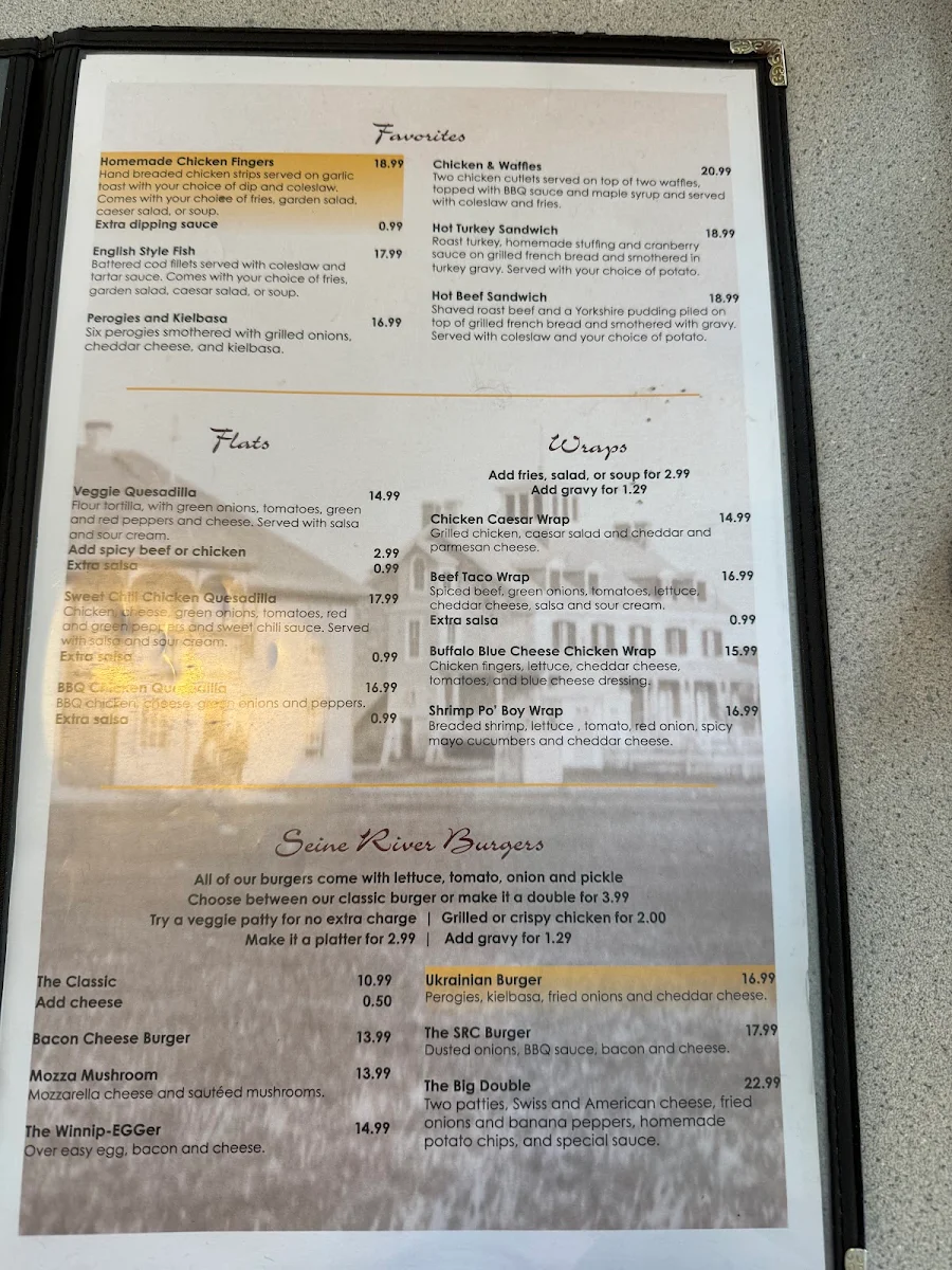 Menu, Seine River Cafe