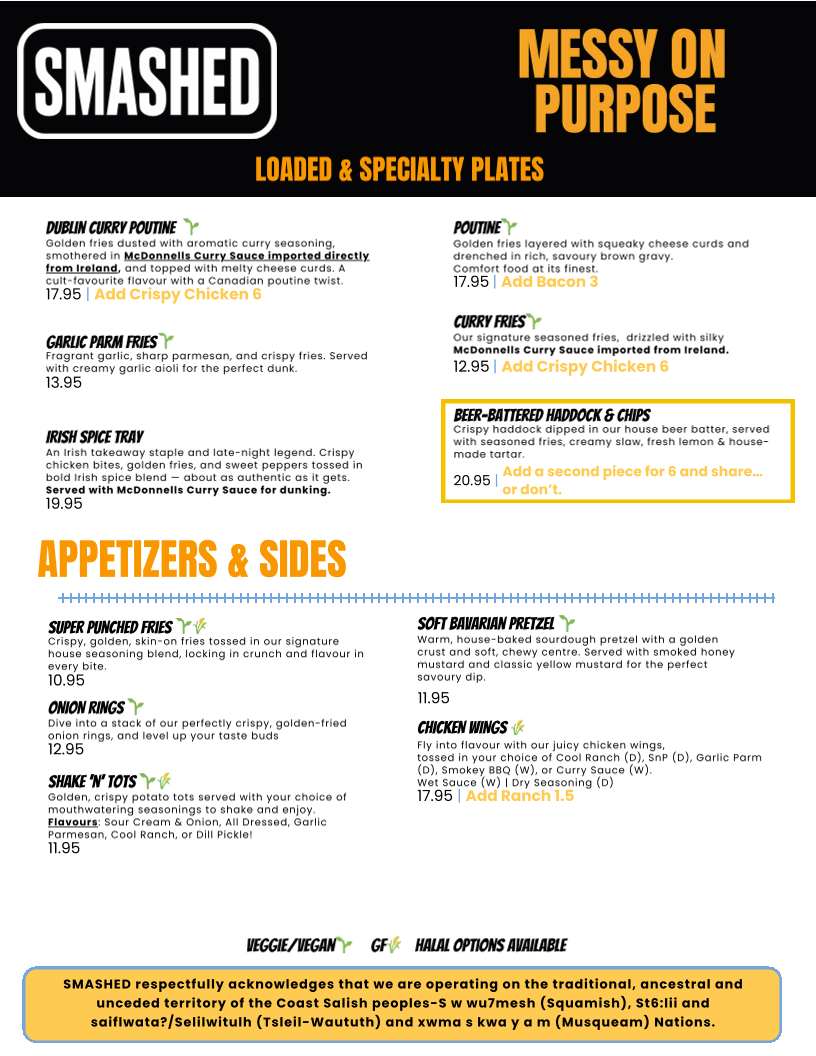 Menu, Smashed - Gastown