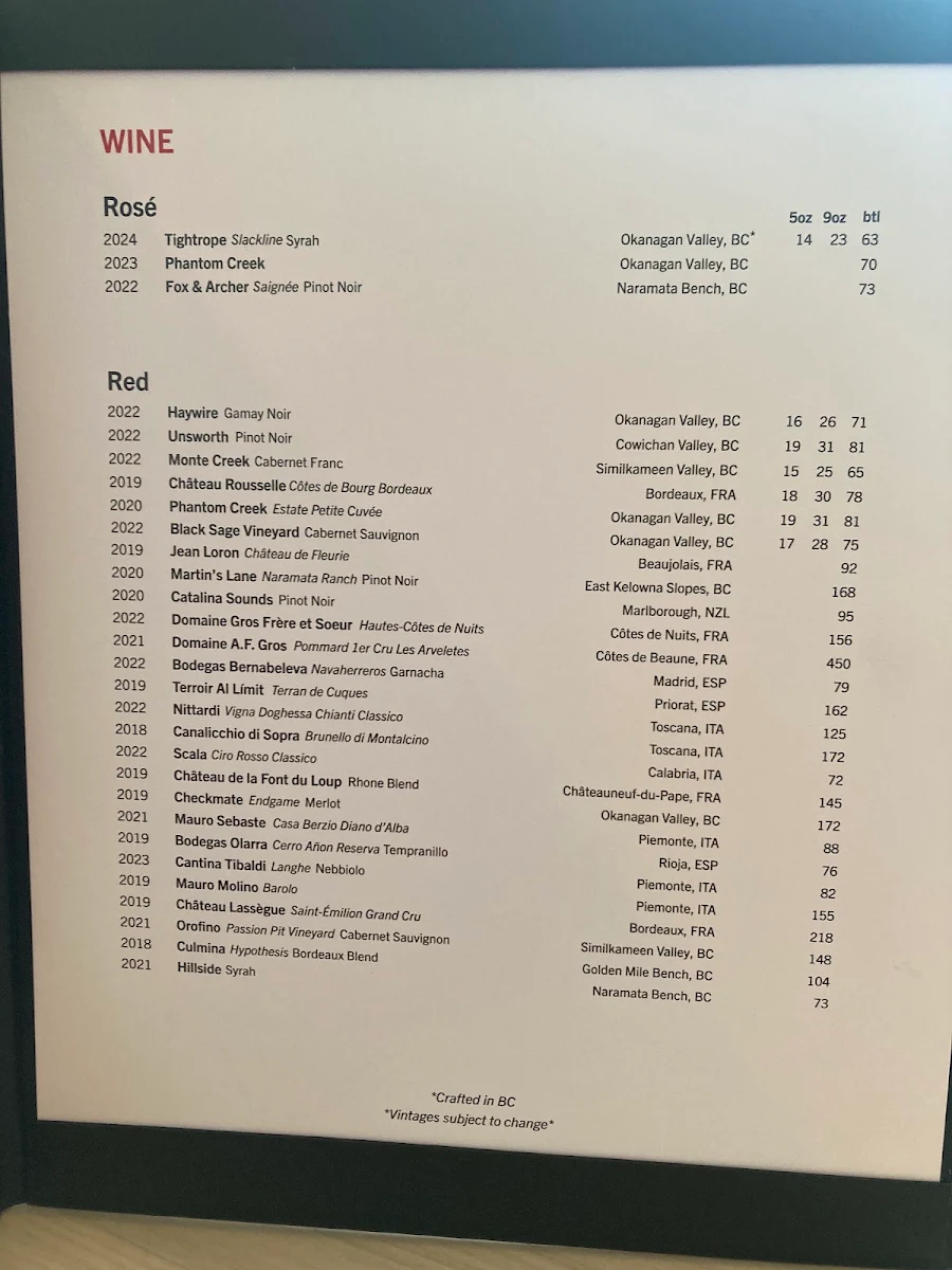 Menu, Miku Vancouver