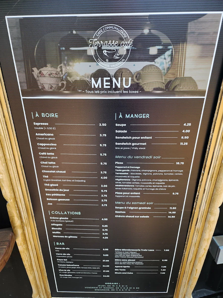 Menu, Terrasse Café