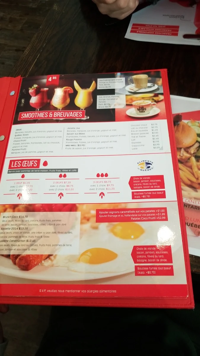 Menu, Coco Frutti St-Paul