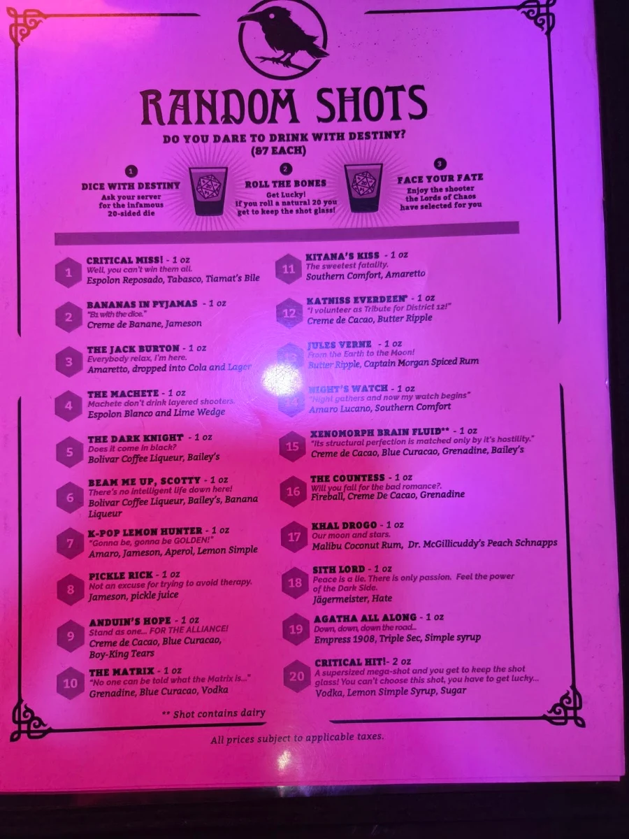 Menu, Storm Crow Manor
