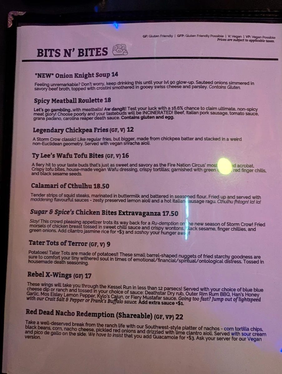 Menu, Storm Crow Manor