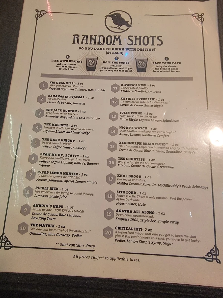Menu, Storm Crow Manor