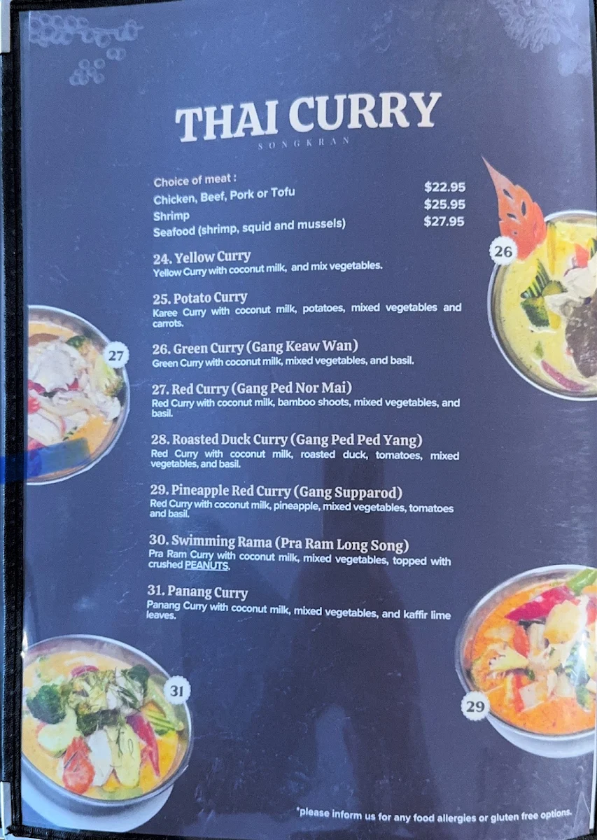 Menu, Songkran Thai Restaurant