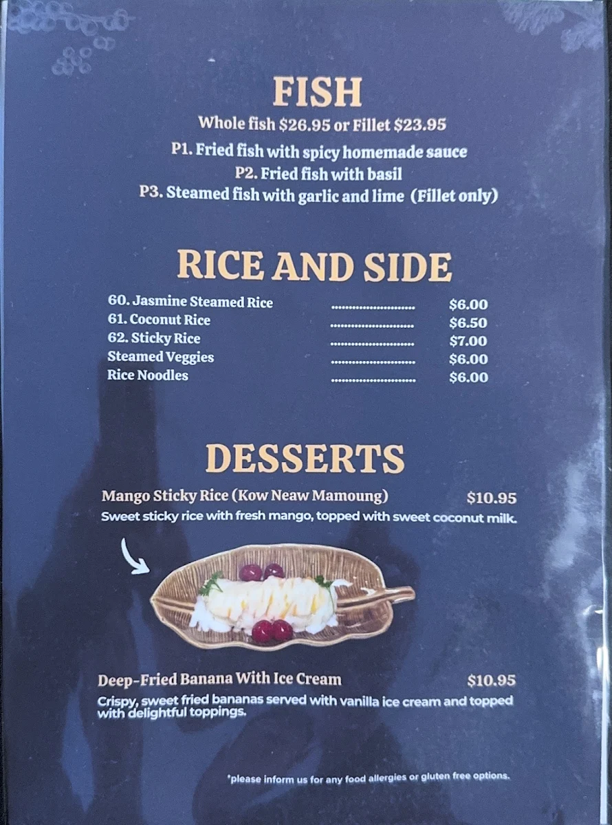 Menu, Songkran Thai Restaurant