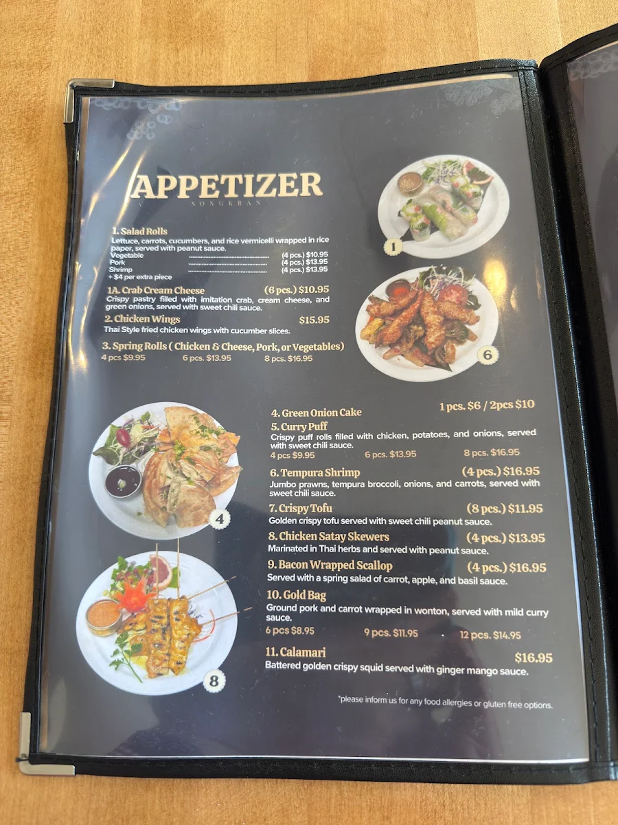 Menu, Songkran Thai Restaurant