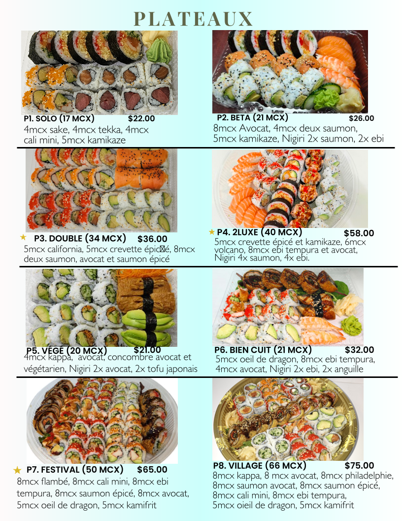 Menu, Sushi La Prairie
