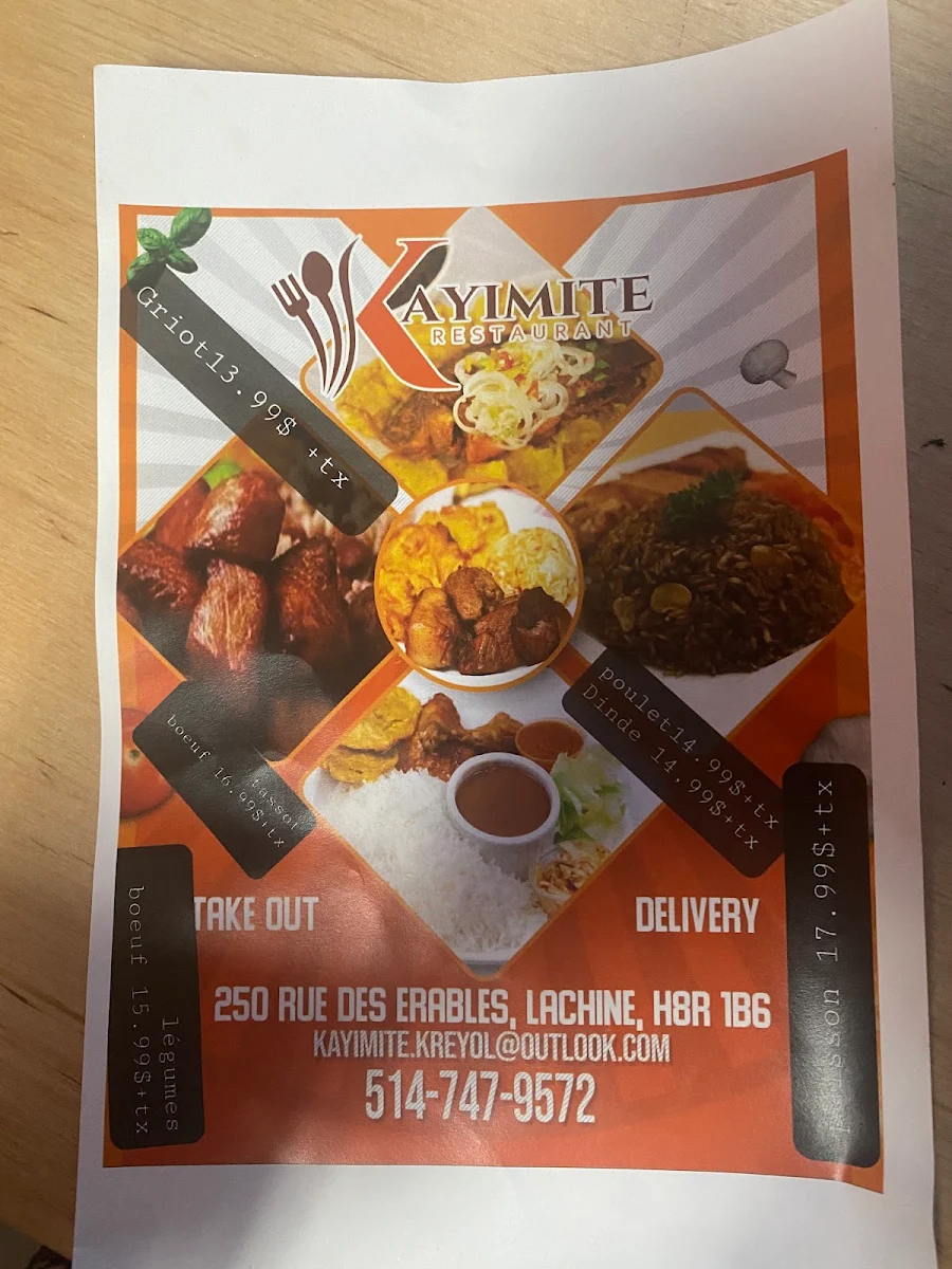 Menu, Kayimite Epicerie