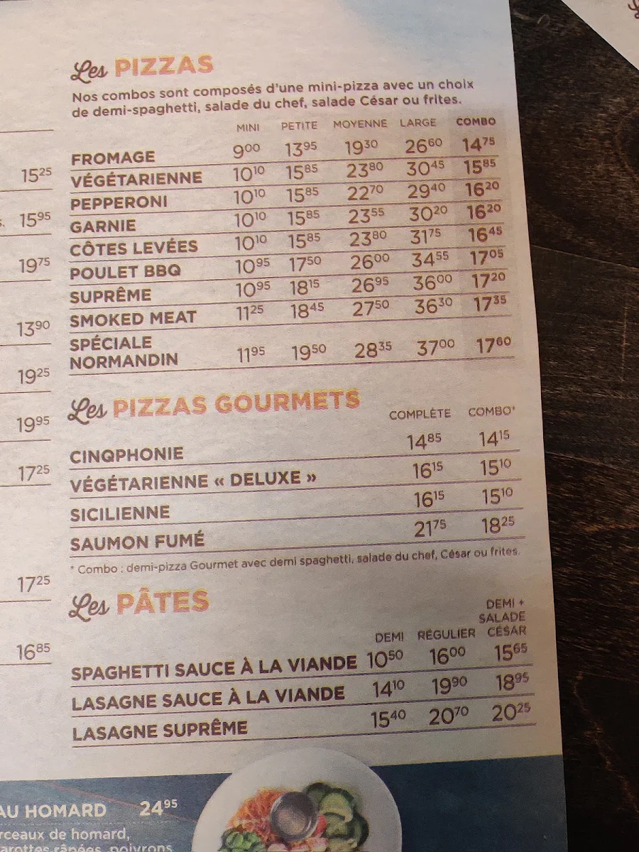 Menu, Restaurant Normandin Bernières