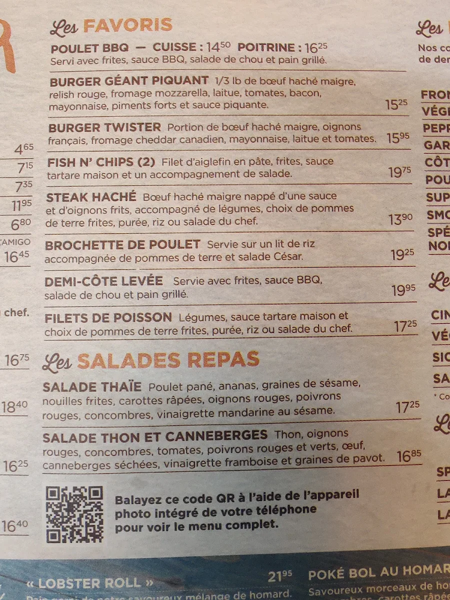 Menu, Restaurant Normandin Bernières