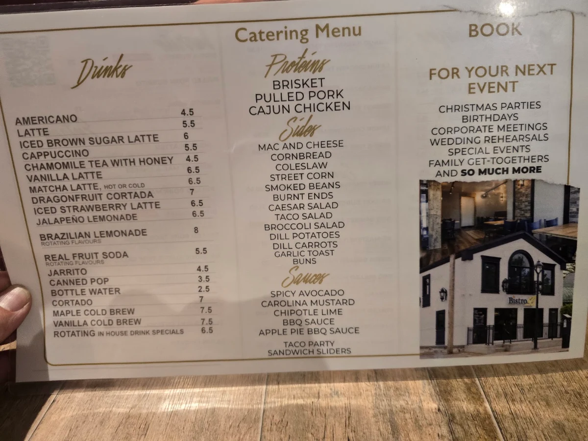 Menu, Bistro On B